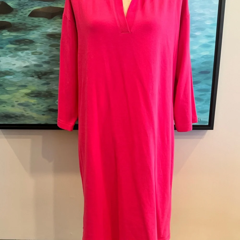 NWT T by Talbots Johnny Collar Terry Dress Size L Pink - Picture 2 of 8